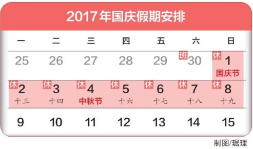 2017年我司中秋节、国庆节放假安排 公司新闻